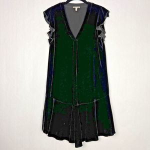 Joie Almarie Mini Shift Dress Womens XS Black Velvet Cap Sleeve V-Neck Ruffle